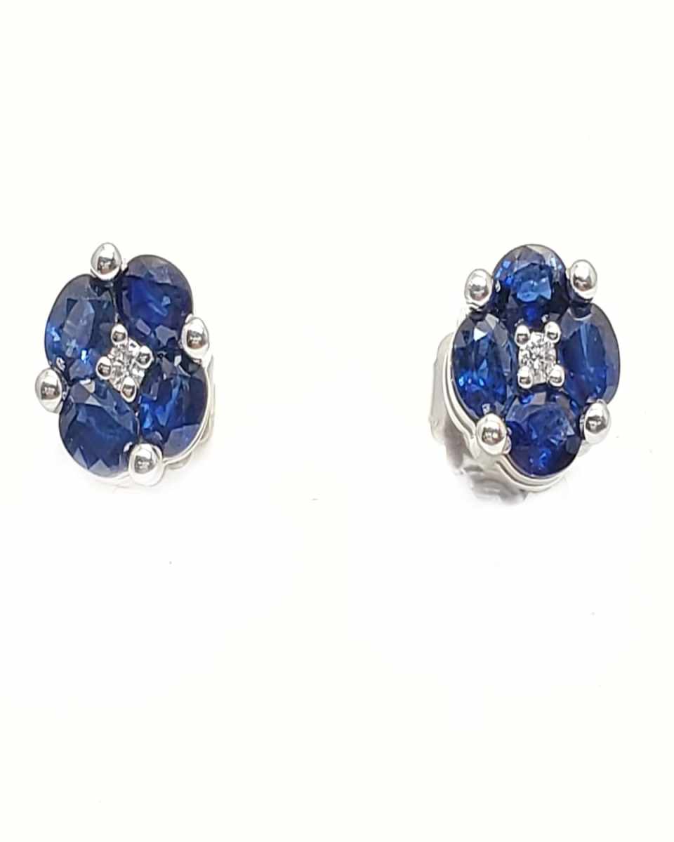 18K White Gold Sapphire and Diamond Stud Earrings
